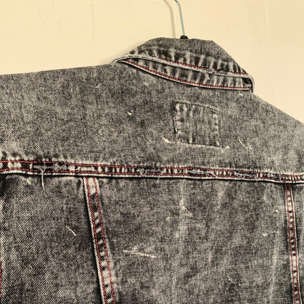 C'est Toi y2k vibes distressed grey denim jacket with pink stitching size L - Picture 2 of 7